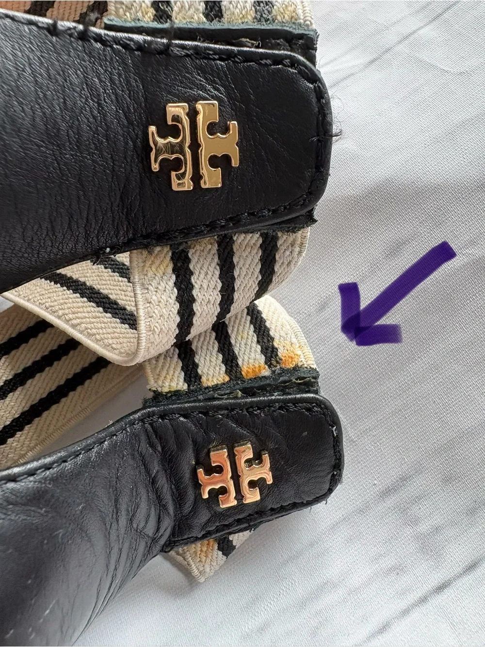Tory Burch Frieda Black and White Striped Espadrille Wedge Sandals